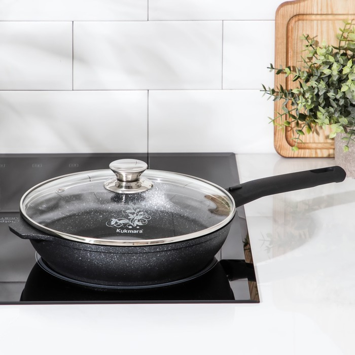 Сковорода, d=24 см, съёмная ручка, стеклянная крышка, антипригарное покрытие, цвет тёмный мрамор Сковорода, d=24 см, съёмная ручка, стеклянная крышка, антипригарное покрытие, цвет тёмный мрамор