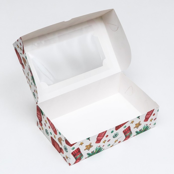 Новый год. Коробка складная, кондитерская упаковка с окном Новый год. Коробка складная, кондитерская упаковка с окном "Новогодний паттерн", 25 х 15 х 7 см