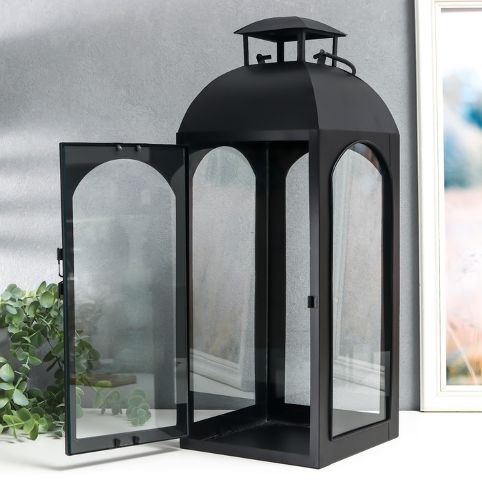 Подсвечник металл Подсвечник металл "Фонарь купольный" чёрный набор 2 шт 14,5х14,5х35 см 47х18х19 см