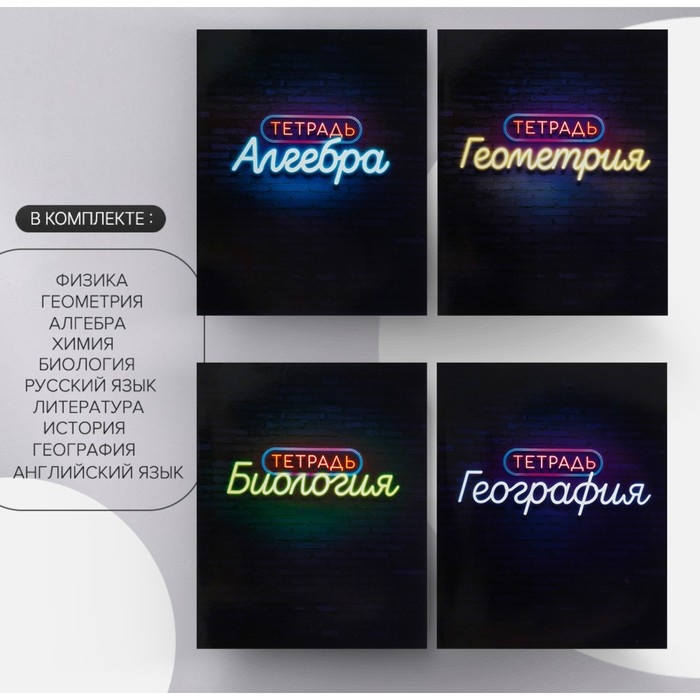 Комплект предметных тетрадей 48 листов &laquo;Неон&raquo;, 10 предметов со справочным материалом, обложка мелованный картон, УФ-лак, блок офсет