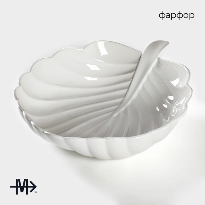 Салатник фарфоровый Magistro &laquo;Лист Бланш&raquo;, 1,5 л, d=30 см, цвет белый