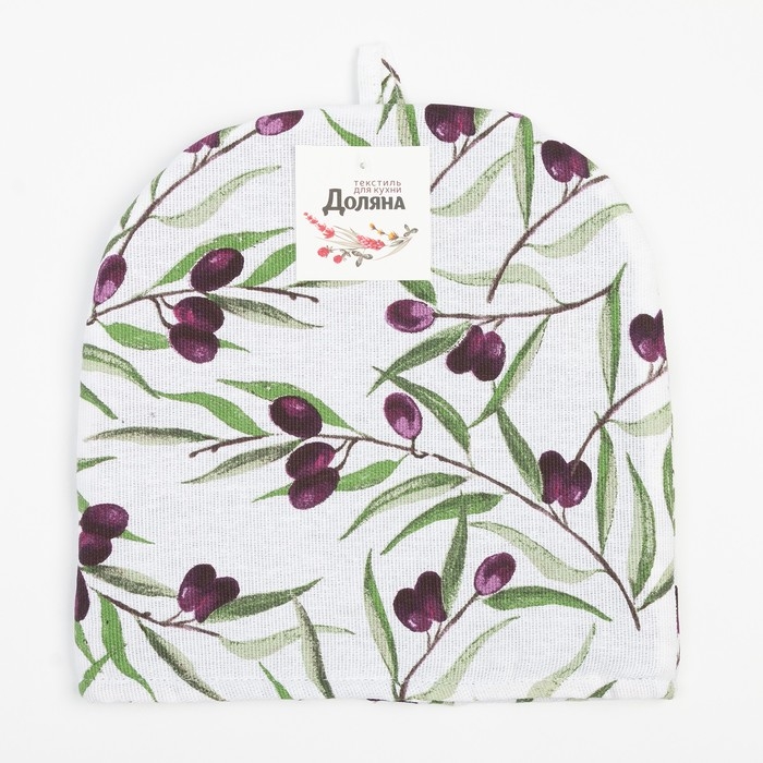 Грелка на чайник Доляна Olives 28х28 см, 100% хлопок, рогожка 164 г/м2