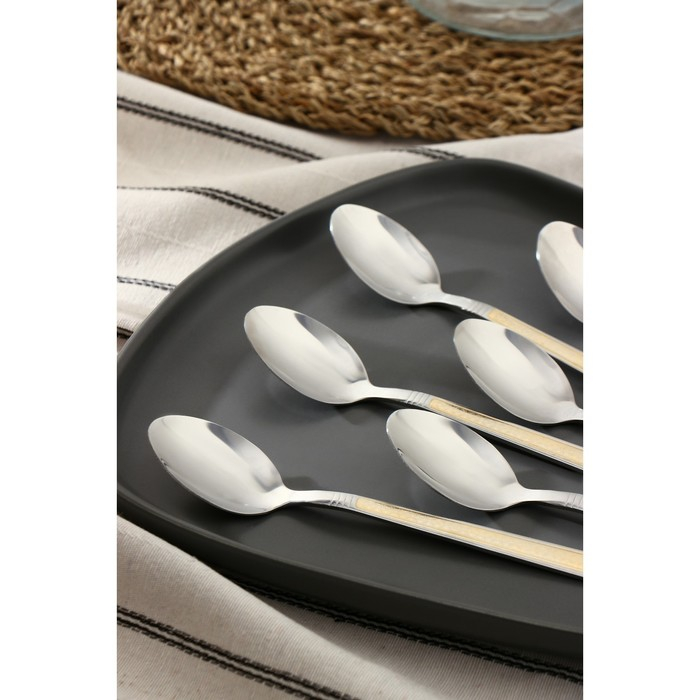 Ложки чайные из нержавеющей стали Доляна &laquo;Перту Золото&raquo;, длина 15 см, 6 шт, цвет серебряный