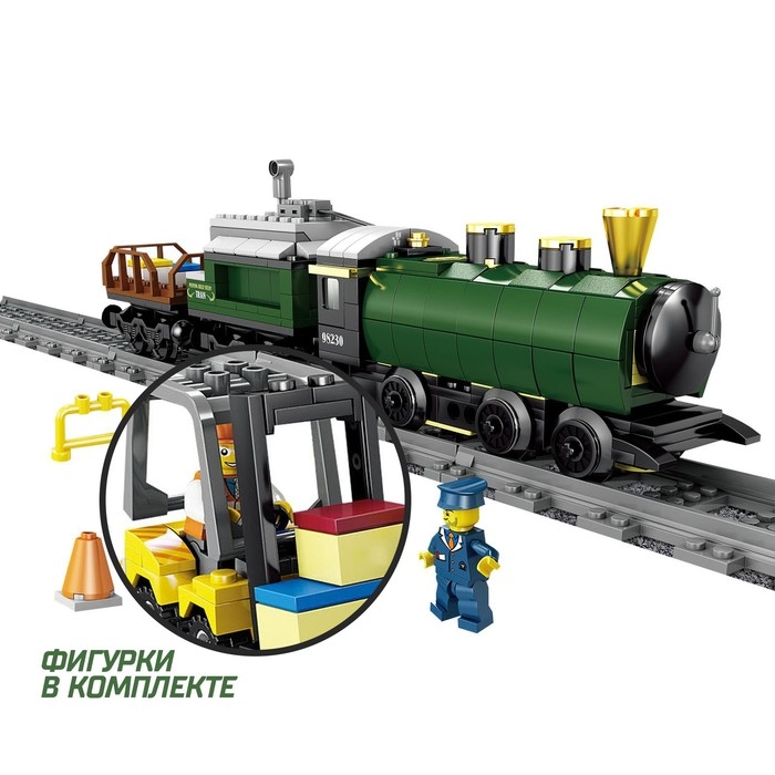 Конструктор ЖД &laquo;Грузовой паровоз&raquo;, работает от батареек, 372 детали
