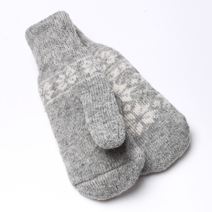 Новый год. Варежки женские шерстяные, цвет светло-серый, размер 20-22