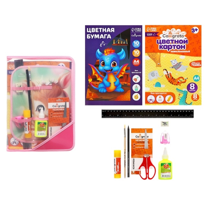 Папка для труда А4, молния вокруг, откидная планка, пластиковая, ПТР-1, с наполнением 10 предметов, для девочки, Calligrata Папка для труда А4, молния вокруг, откидная планка, пластиковая, ПТР-1, с наполнением 10 предметов, для девочки, Calligrata "Олененок"