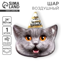 Воздушный шар фольгированный 24" &laquo;Кот - с днем рождения&raquo;, без подложки