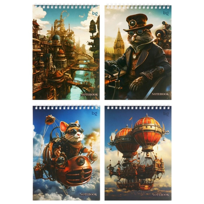 Блокнот А5, 40 листов в клетку на гребене Блокнот А5, 40 листов в клетку на гребене "Стимпанк", обложка мелованный картон, МИКС