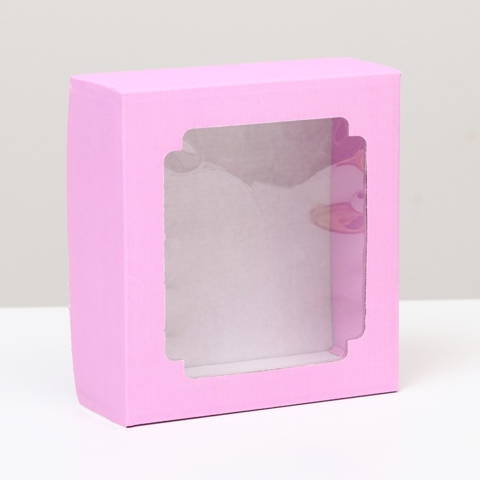 Коробка сборная, крышка-дно, с окном, сиреневая, 14,5 х 14,5 х 6 см