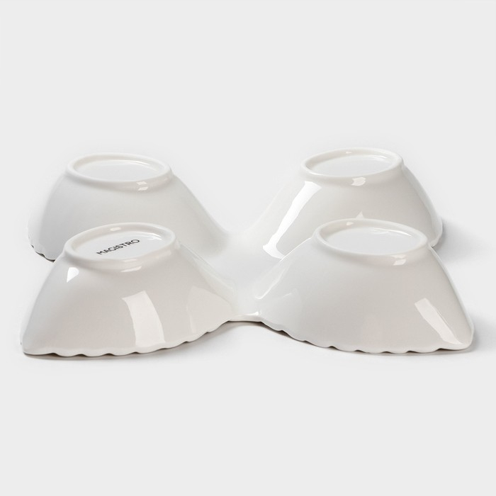 Менажница фарфоровая 4 ячейки Magistro &laquo;Лист Бланш&raquo;, 27&times;4 см, цвет белый