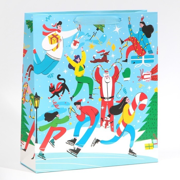 Пакет подарочный новогодний ламинированный &laquo;Зимний каток&raquo;, M 26 х 30 х 9 см, Новый год