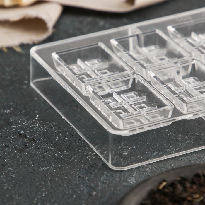 Форма для конфет и шоколада &laquo;Таволетта&raquo;, 20&times;12&times;2,5 см, 10 ячеек 4,2&times;2,8&times;0,8 см, цвет прозрачный