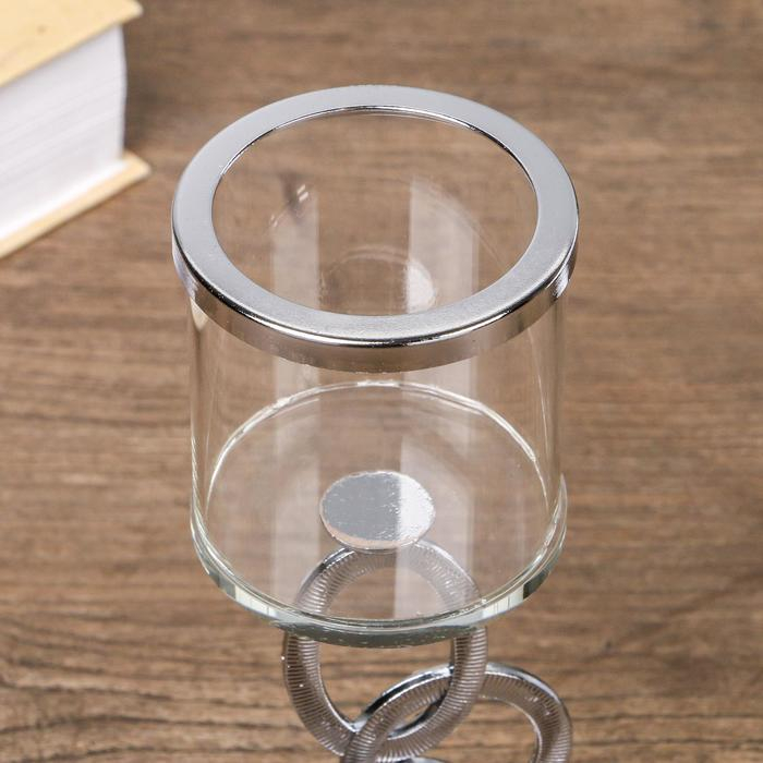 Подсвечник стекло на 1 свечу Подсвечник стекло на 1 свечу "Сплетение колец" стразы серебро 19,5х7х7 см