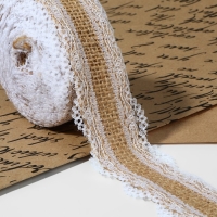 Лента из джута &laquo;Кружево&raquo;, 37 мм, 4,5 &plusmn; 0,5 м, цвет белый