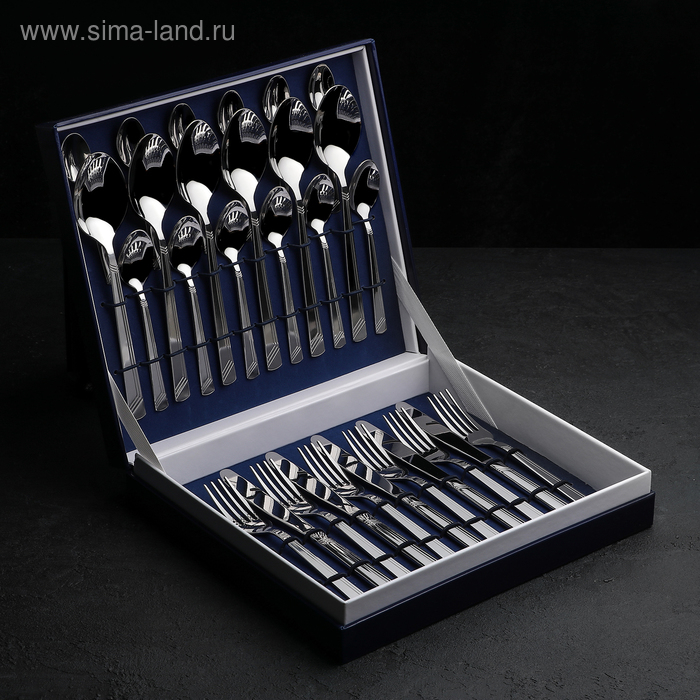 Набор столовый &laquo;Аппетит&raquo;, толщина 2 мм, декоративная коробка, 30 предметов, цвет серебряный