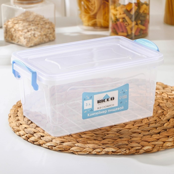 Контейнер пищевой RICCO, 3 л, 28&times;16&times;12 см, прямоугольный, прозрачный
