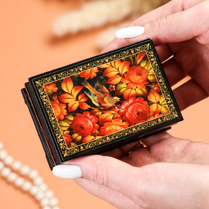 Шкатулка &laquo;Птица в пионах&raquo;, 6&times;9 см, лаковая миниатюра