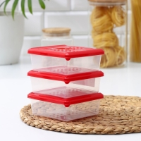 Набор пищевых контейнеров &laquo;Asti&raquo;, 3 шт, 500 мл, квадратный, прозрачные, крышка красная