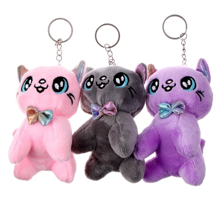 Мягкая игрушка «Кот с бабочкой», на брелоке, 10 см, цвета МИКС Мягкая игрушка «Кот с бабочкой», на брелоке, 10 см, цвета МИКС