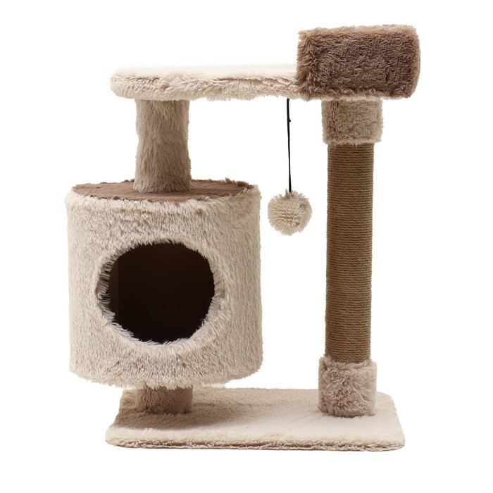 Комплекс для кошек с когтеточкой, 63 х 41 х 76 см, пушистый мех, джут, коричневый Комплекс для кошек с когтеточкой, 63 х 41 х 76 см, пушистый мех, джут, коричневый