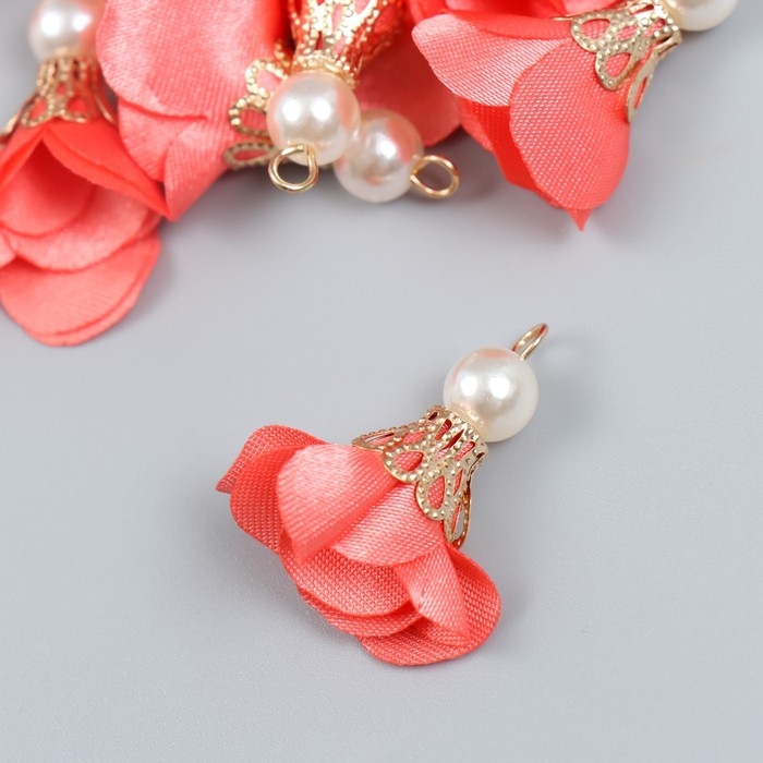 Декор для творчества текстиль Декор для творчества текстиль "Цветок с жемчужиной. Коралловый" набор 10 шт 2,5 см