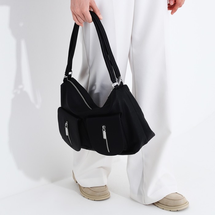 Сумка-тоут на молнии, 3 наружных кармана, цвет чёрный Сумка-тоут на молнии, 3 наружных кармана, цвет чёрный