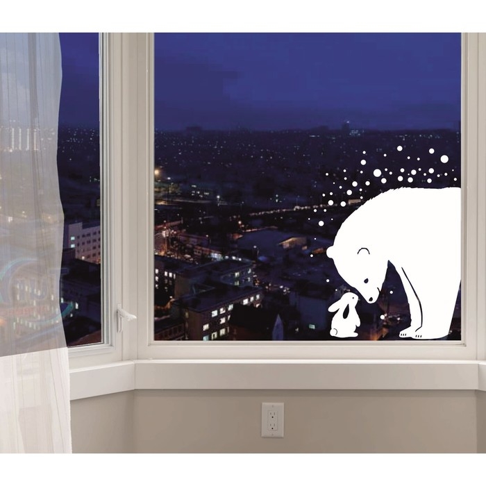 Наклейка декоративная для окон "Медведь и зайка" 40х45 см (снег 10х20 см)