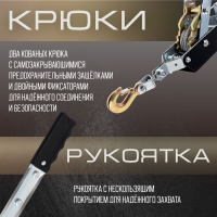 Лебедка рычажная ТУНДРА, двойное храповое колесо, тяга 4 т (подъем 1.6 т), трос 4 метра Лебедка рычажная ТУНДРА, двойное храповое колесо, тяга 4 т (подъем 1.6 т), трос 4 метра