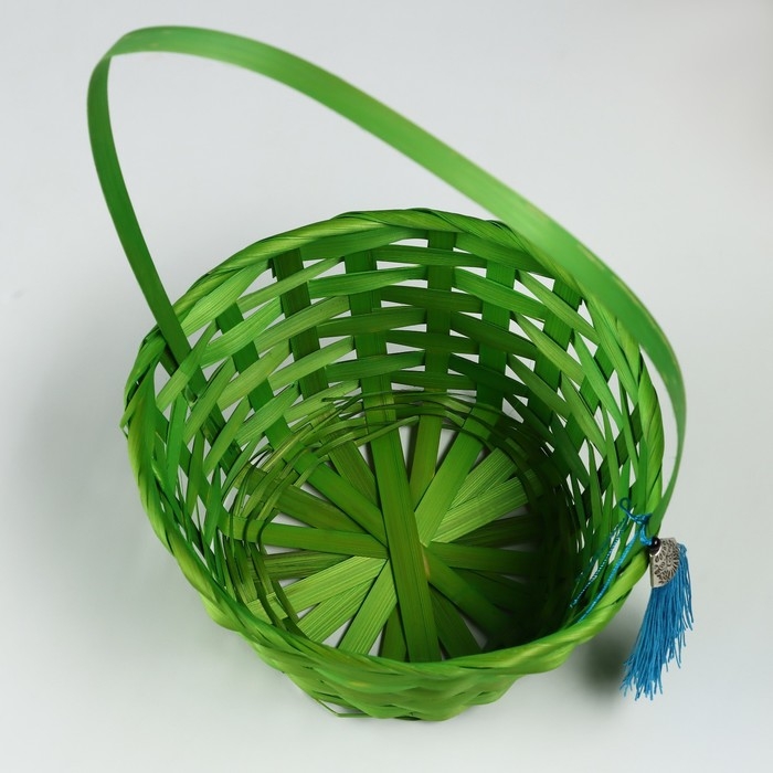 Корзина плетеная, D19 х 9 х 32 см, зеленая, бамбук