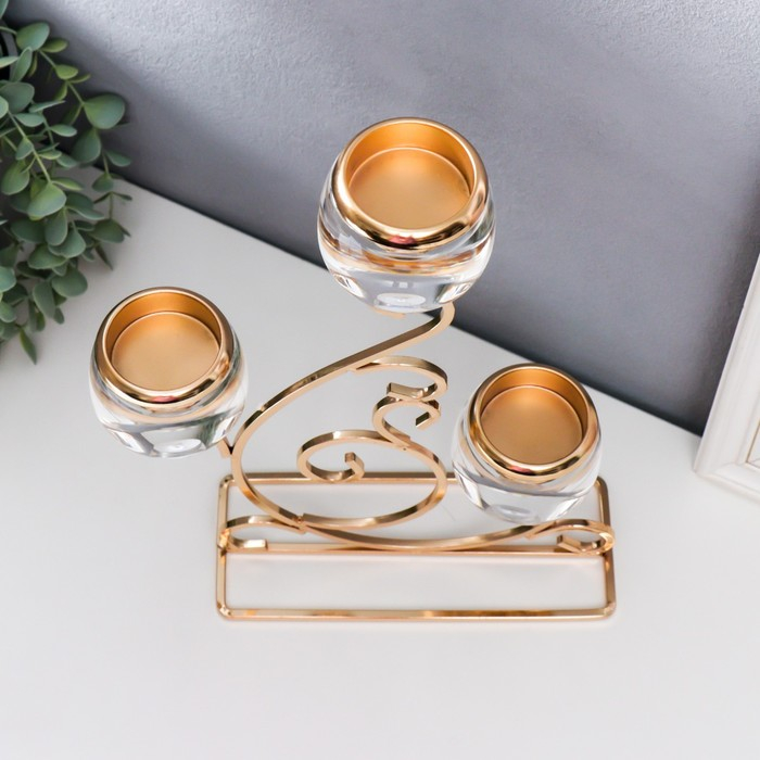 Подсвечник металл, акрил на 3 свечи Подсвечник металл, акрил на 3 свечи "Гранде" золото 25х8х36 см