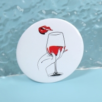 Зеркало карманное &laquo;WINE NOT&raquo;, d = 7,5 см, рисунок МИКС