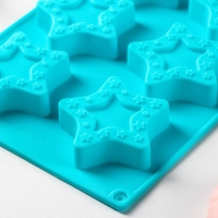 Форма для выпечки Доляна &laquo;Звёздочки&raquo;, силикон, 8 ячеек, 29&times;16&times;2 см, ячейка 6,3&times;6 см, глубина 1,7 см, цвет голубой