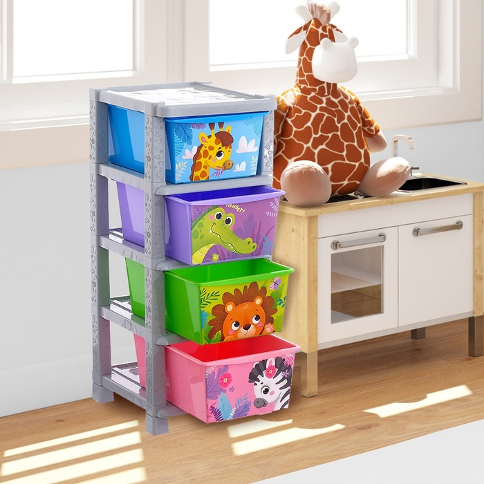 Комод детский &laquo;Весёлый зоопарк&raquo;, 4 секции