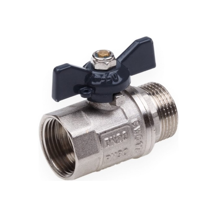 Кран шаровой AQUALINK, PN 50, внутренняя/наружная резьба 3/4 Кран шаровой AQUALINK, PN 50, внутренняя/наружная резьба 3/4", бабочка, никелированный