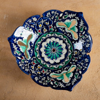 Фруктовница Риштанская Керамика "Узоры", 25 см, синяя Фруктовница Риштанская Керамика "Узоры", 25 см, синяя