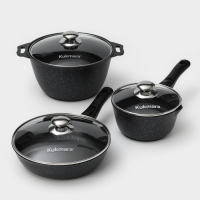 Набор кухонной посуды «Мраморная №3», 6 предметов, крышка, съёмная ручка, антипригарное покрытие, цвет тёмный мрамор Набор кухонной посуды «Мраморная №3», 6 предметов, крышка, съёмная ручка, антипригарное покрытие, цвет тёмный мрамор