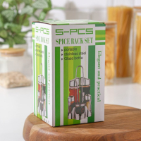 Набор для специй из стекла на подставке &laquo;Эксклюзив&raquo;, 5 предметов: солонка, перечница, 2 соусника, сахарница с ложкой, на подставке