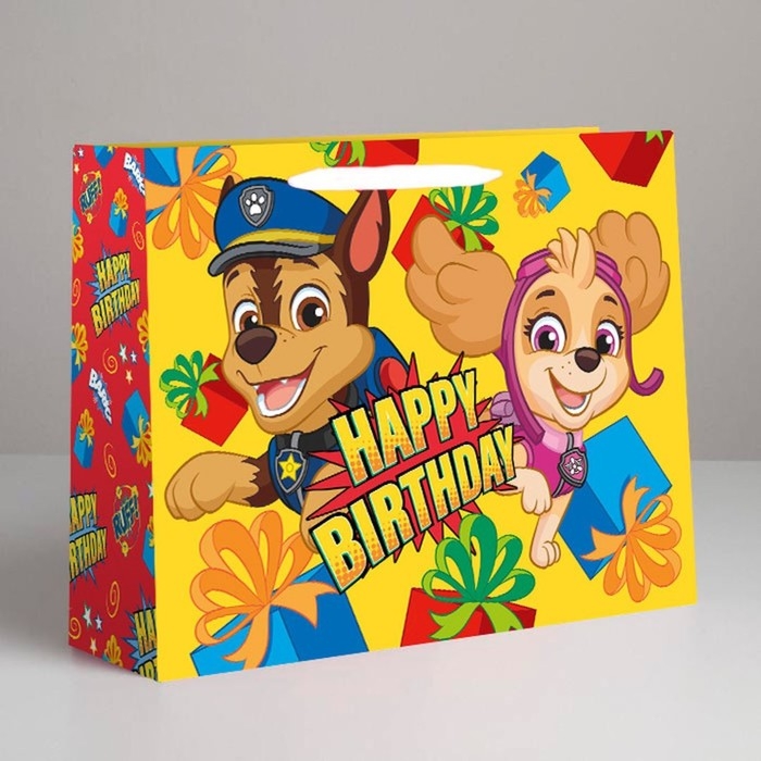 Пакет подарочный крафт "Happy Birthday" 40х31х11.5 см, Щенячий патруль