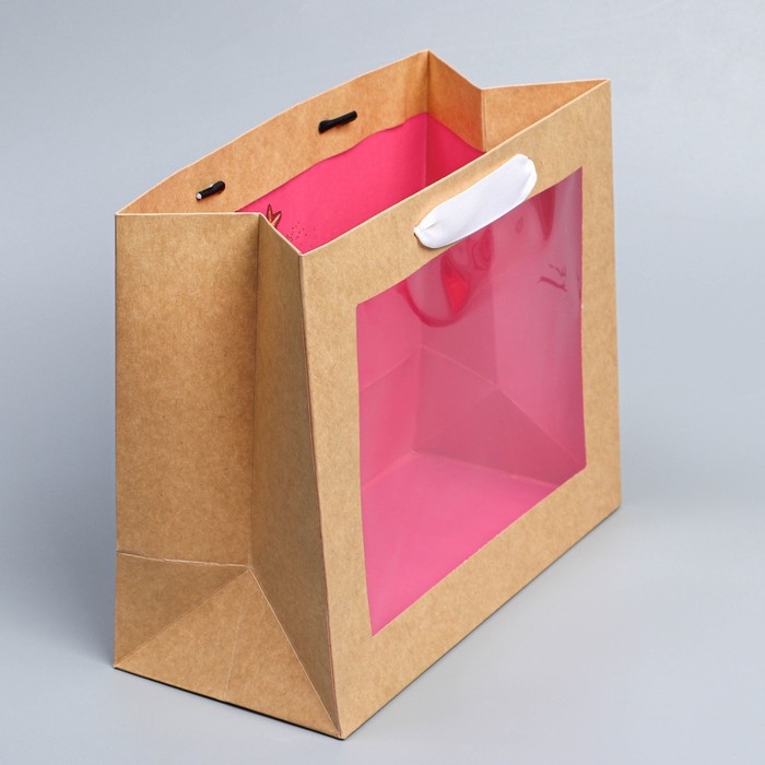 Пакет подарочный новогодний крафтовый с пластиковым окном &laquo;Новогодние шары&raquo;, 24 х 20 х 11см