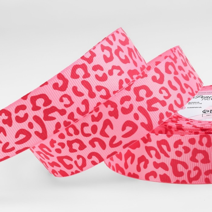 Лента репсовая &laquo;Леопард&raquo;, 25 мм, 23 &plusmn; 1 м, цвет розовый