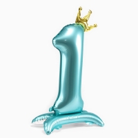 Шар фольгированный 42" «Цифра 1 с короной» на подставке, цвет голубой Шар фольгированный 42" «Цифра 1 с короной» на подставке, цвет голубой