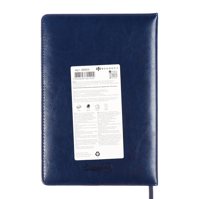 Ежедневник датированный 2025 года, ESCALADA, A5 176 листов, твердая обложка кожзам с поролоном, блинтовое тиснение, перфорация на обложке, блок 70 г/м2, синий