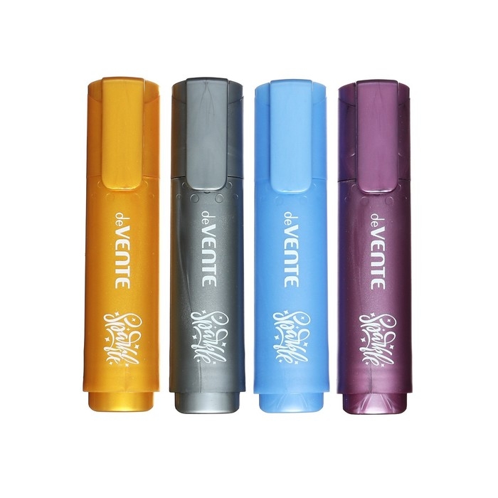 Набор маркеров текстовыделителей 4 цвета, 5.0, deVENTE Sparkle METALLIC, с блестками, скошенные