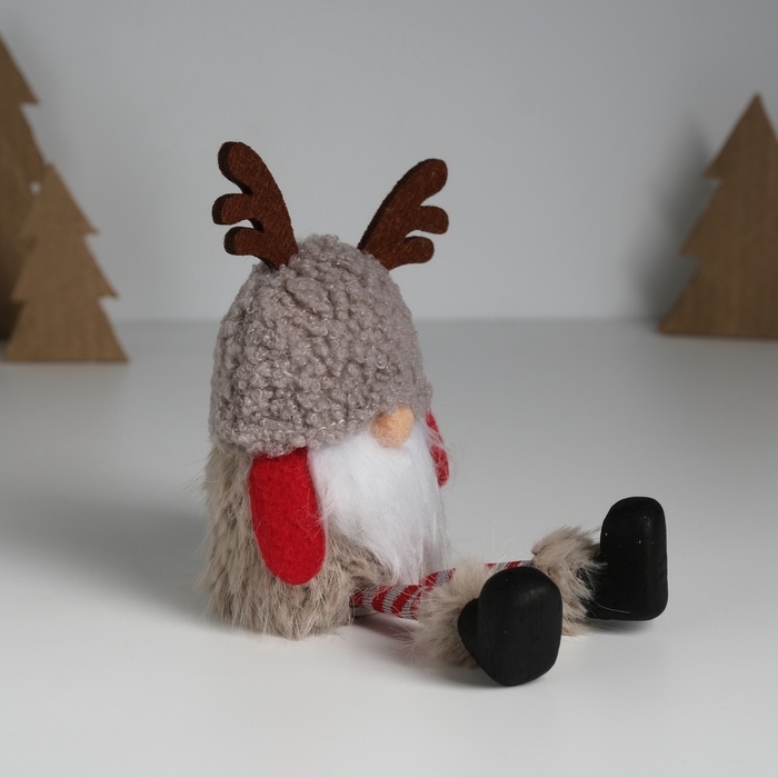 Сувенир текстиль "Гном в серой барашковой шапке с рожками" 6,2х9,5х18,5 см