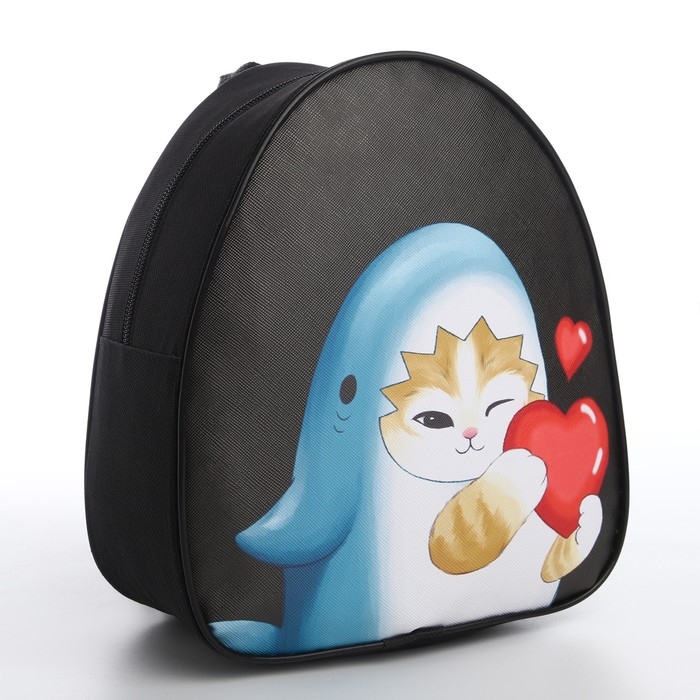 Рюкзак детский для девочки &laquo;Кот в костюме акулы&raquo;, 23х20,5 см, на молнии, цвет чёрный