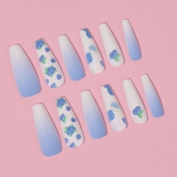 Накладные ногти «Черничка», 12 шт, с клеевыми пластинами, форма балерина, цвет белый/фиолетовый Накладные ногти «Черничка», 12 шт, с клеевыми пластинами, форма балерина, цвет белый/фиолетовый