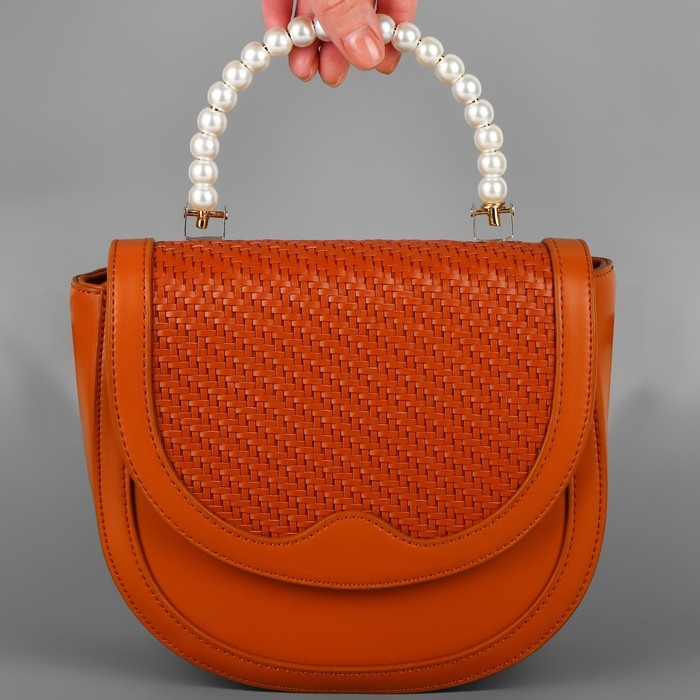 Ручка для сумки, металлическая, жемчужные бусы, на прокол, 12,5 &times; 9 &times; 1,2 см, цвет белый/золотой