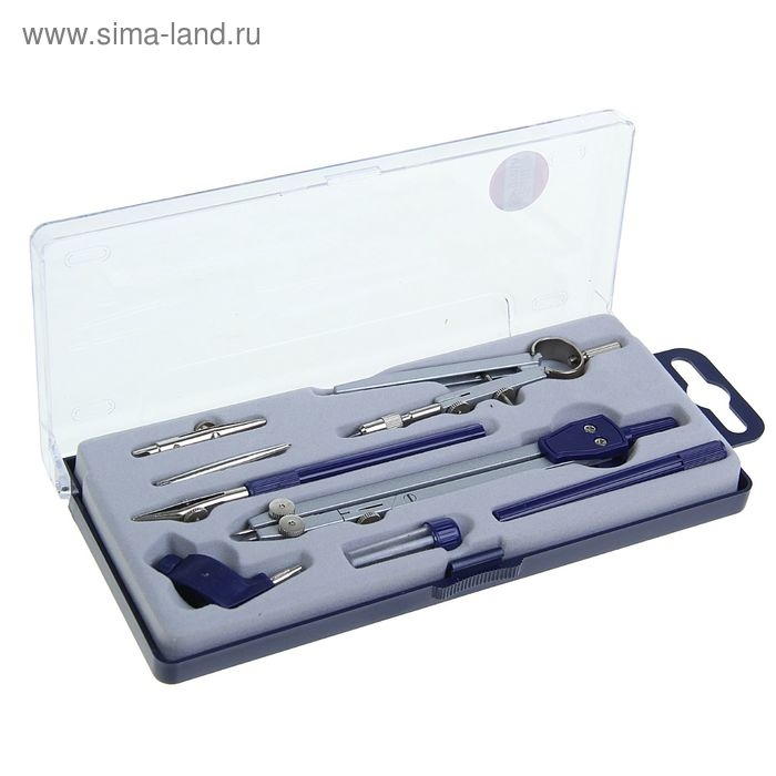 Готовальня 8 предметов (2 циркуля 150 мм, 105 мм, 2 удлинителя, грифель, 2 рейсфедера, центрик, держатель для карандаша), в пластиковом пенале Готовальня 8 предметов (2 циркуля 150 мм, 105 мм, 2 удлинителя, грифель, 2 рейсфедера, центрик, держатель для карандаша), в пластиковом пенале