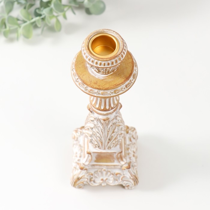 Подсвечник полистоун на 1 свечу Подсвечник полистоун на 1 свечу "Амфитея" песочная с патиной 7,8х7,8х23,5 см