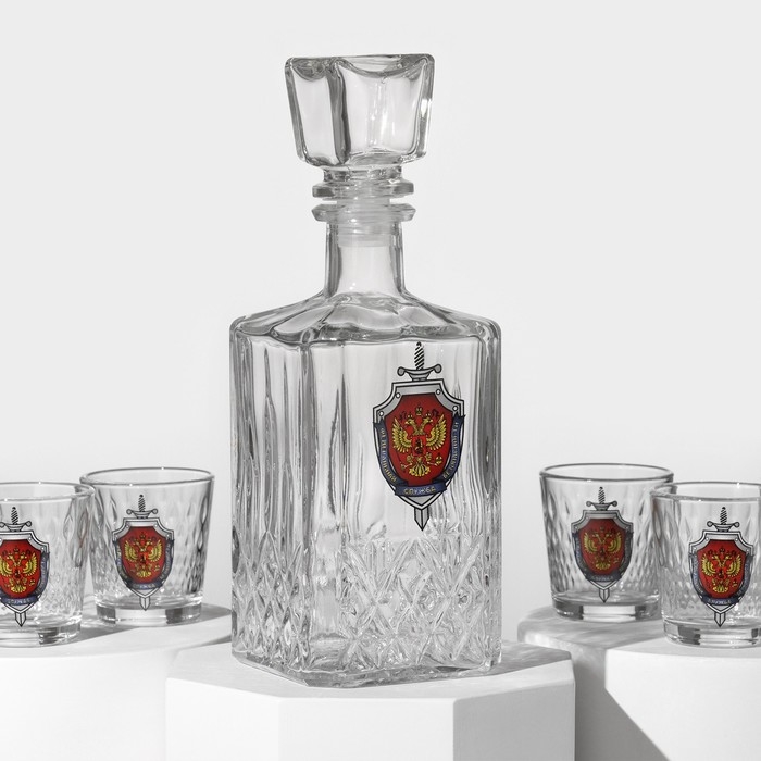 Набор питьевой &laquo;Герб ФСБ&raquo;, стеклянный, 7 предметов: графин 500 мл, 6 стопок 50 мл